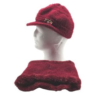 Women's Cozy Knit Hat and Handwarmer Set Burgundy Soft‎ Warm Winter Fashion